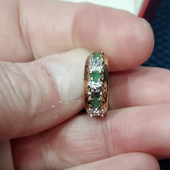 Round emerald & CZ and sterling w gold wash single earing 1.5 cm round - Picture 4 of 6